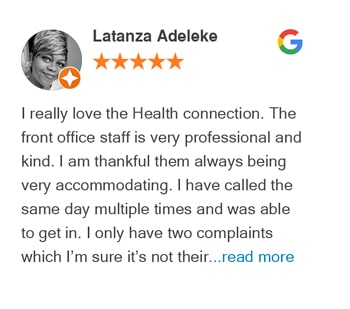 Latanza Adeleke Review on google for The Health Connection