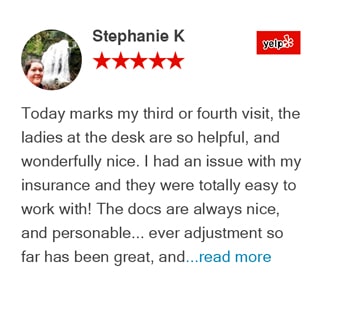 Stephanie review for Tacoma Chiropractic Health Connection on Yelp